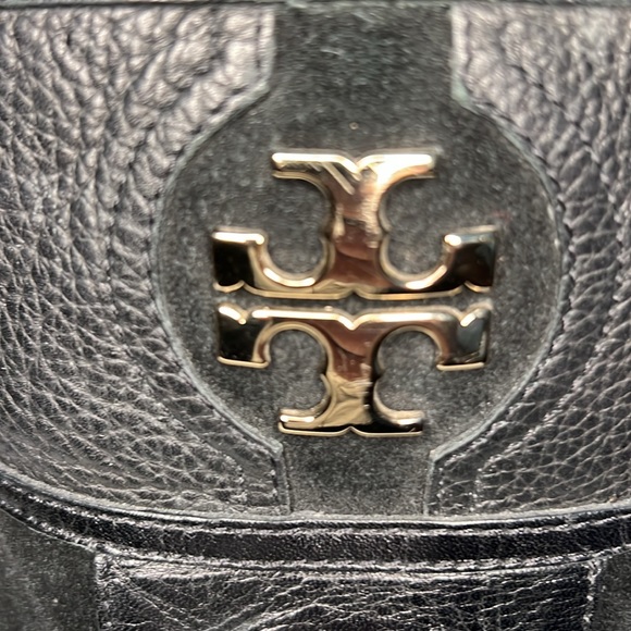 Tory Burch Boots Black Leather Suede Mid Calf Side Zip Logo Women’s Size 8.5 - Picture 2 of 16